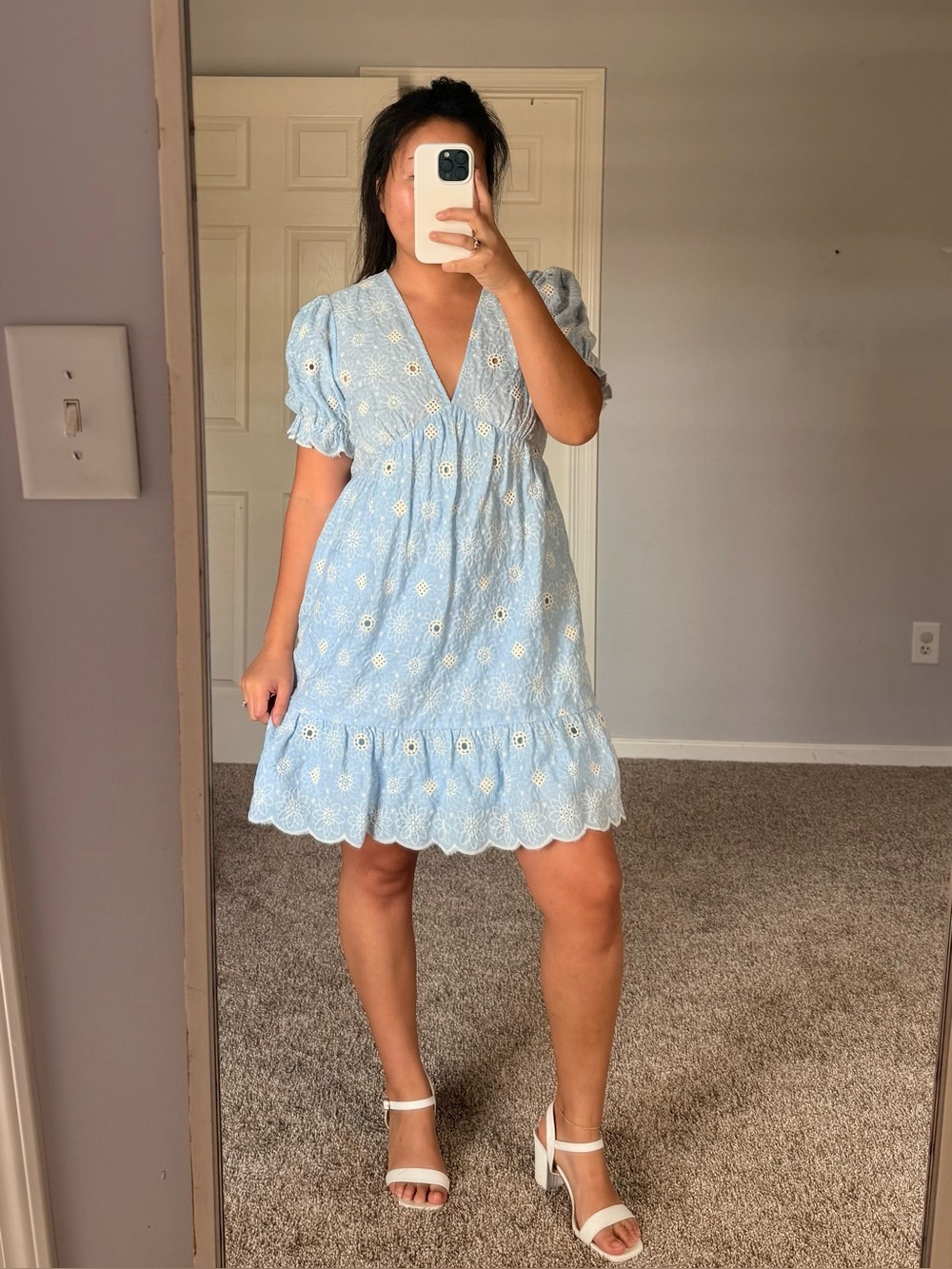 🩵 Light Blue Eyelet V-Neck Mini Dress 🩵